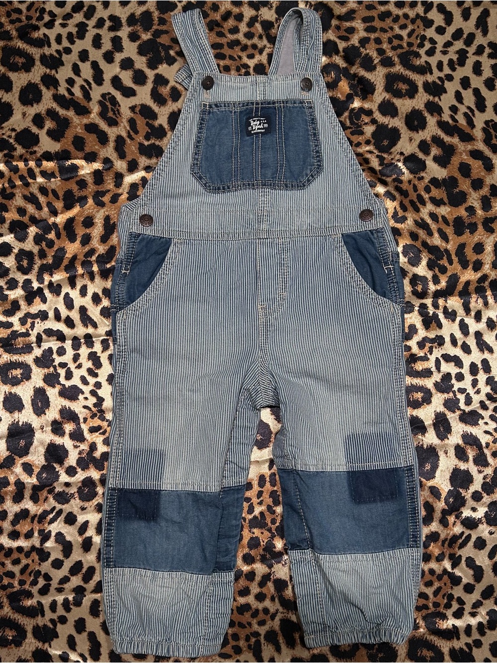 Oshkosh B’Gosh Vestbak Striped Denim Color Blocked Overalls
